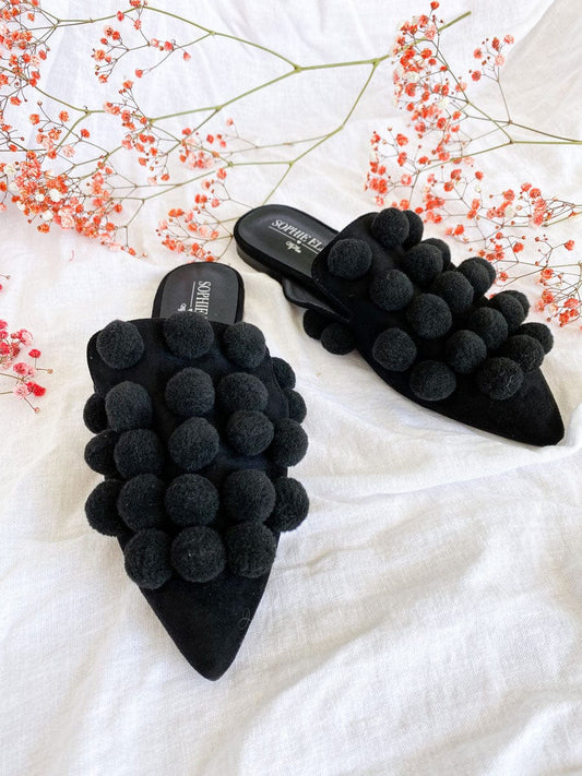 Black Sophie PomPom Sandals