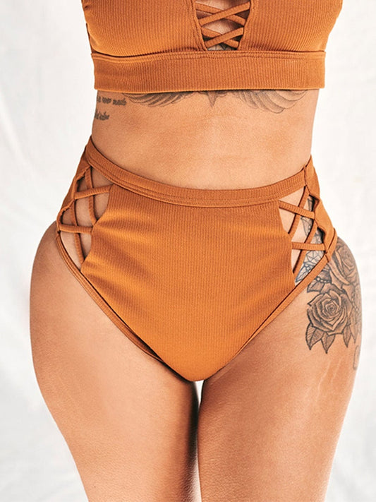 Brown Sophie Cut-Out Ribbed Bikini Bottom