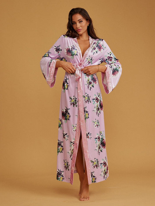 Pink Linni Velvet Print Kimono